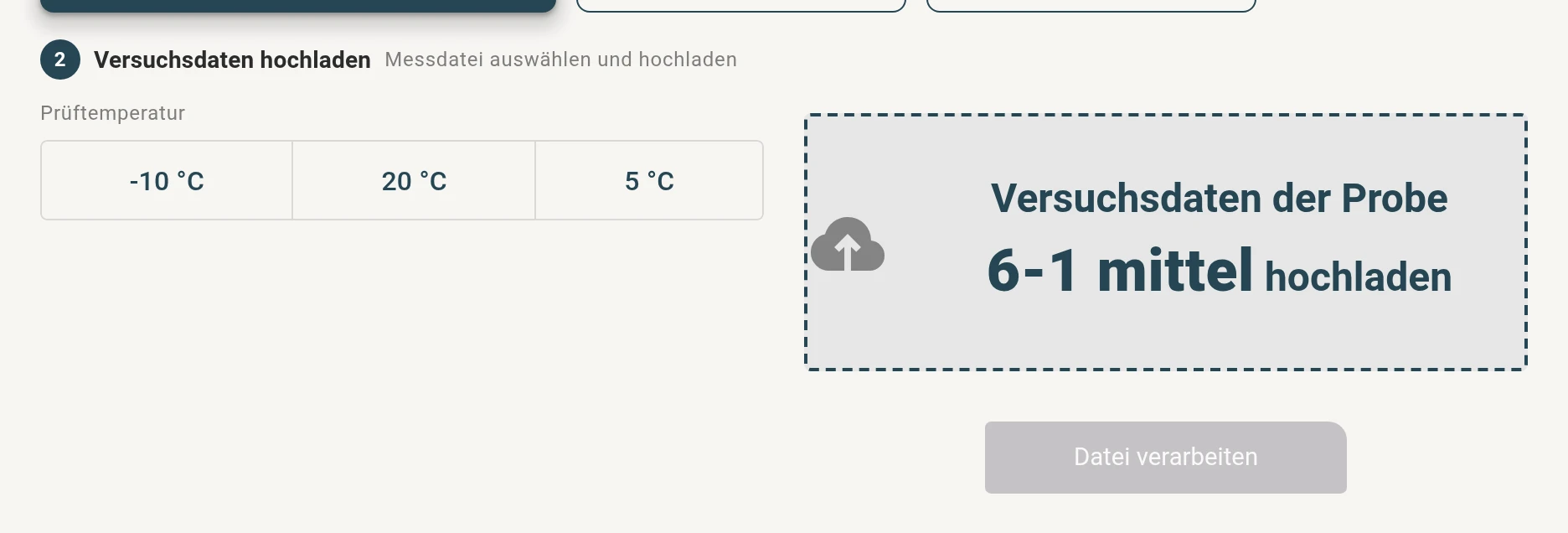 Feld zum Hochladen der Messdatei einer Probe